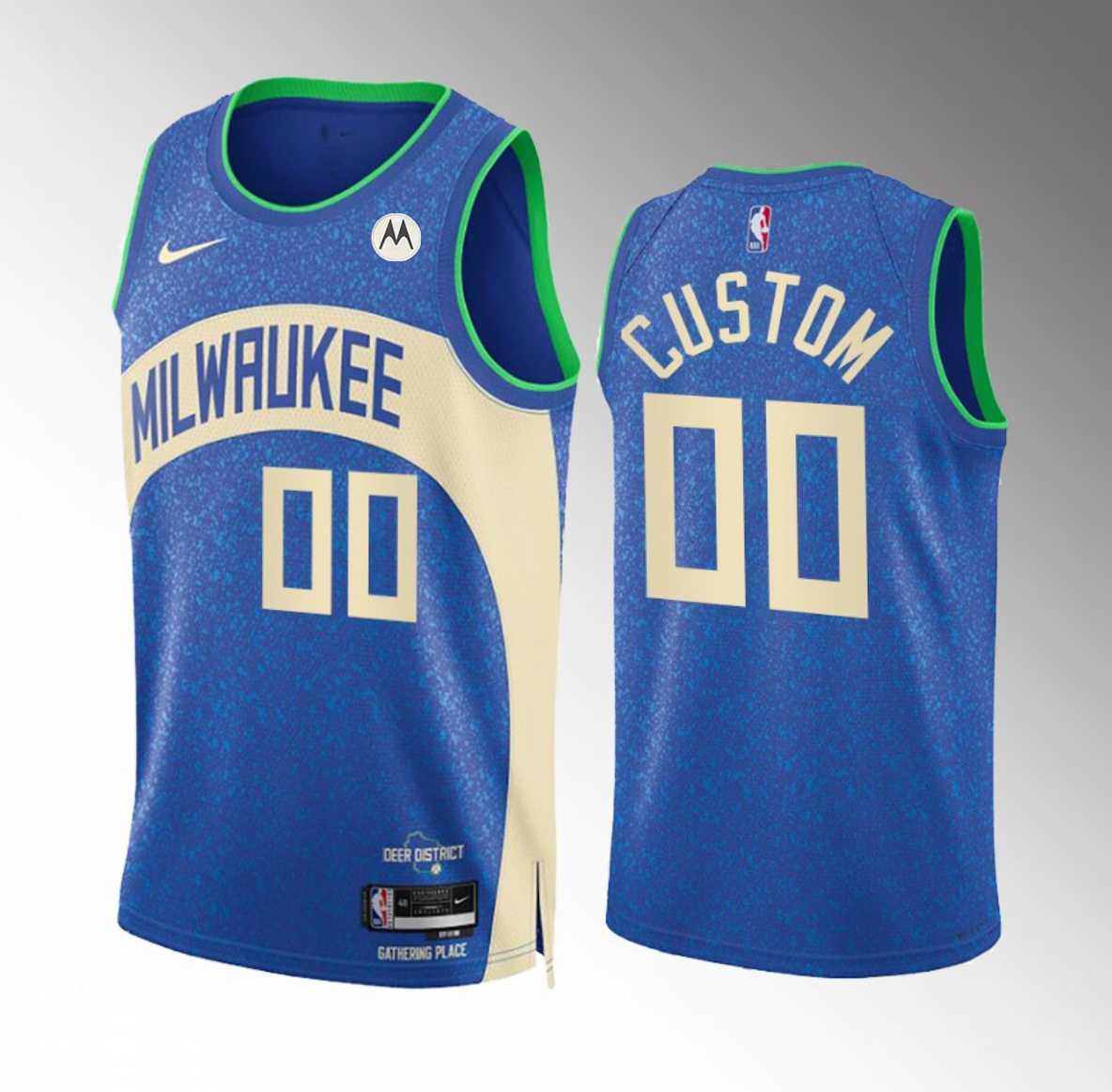 Mens Milwaukee Bucks Active Player Custom Blue 2023-24 City Edition Stitched Basketball Jersey